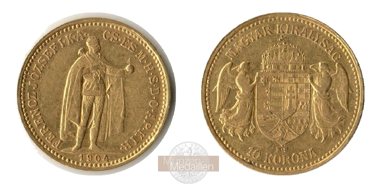 Ungarn MM-Frankfurt  Feingold: 3,05g 10 Kronen 1904 KB 
