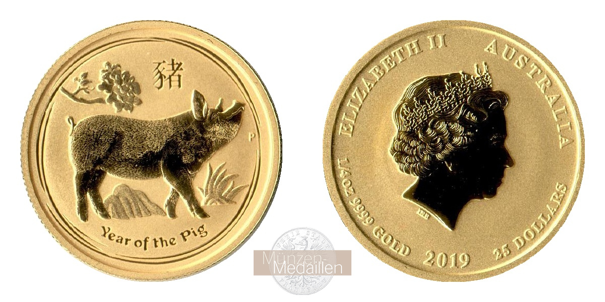 Australien 25 Dollar MM-Frankfurt Feingold: 7,78g Jahr des Schweins 2019 