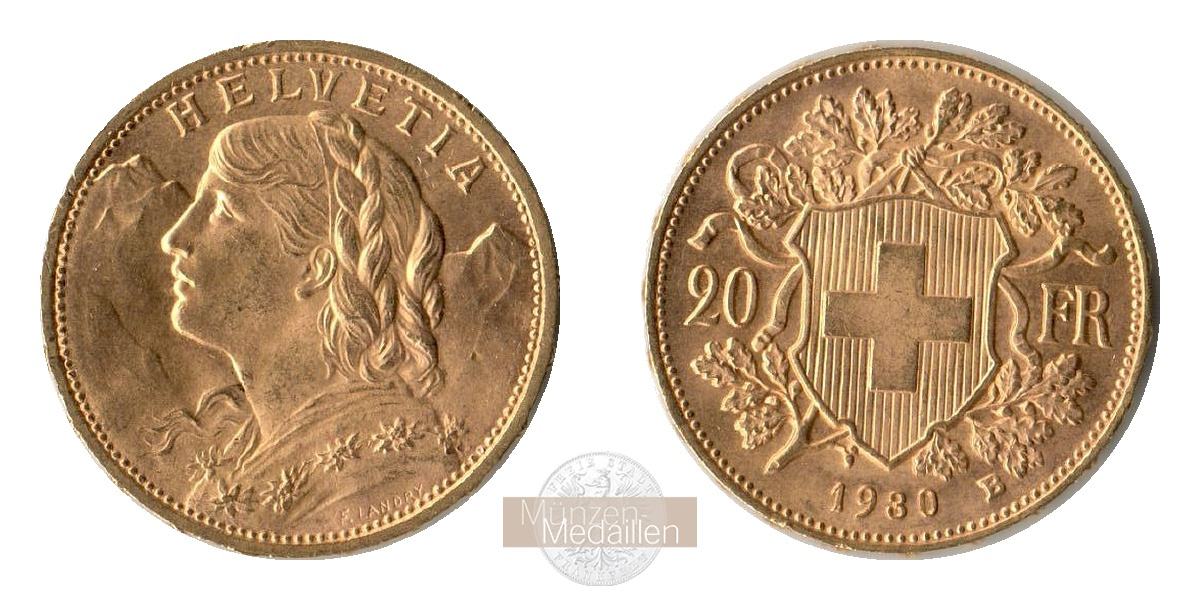 Schweiz MM-Frankfurt Feingewicht: 5,81g 20sFR (Vreneli) 1930 B 