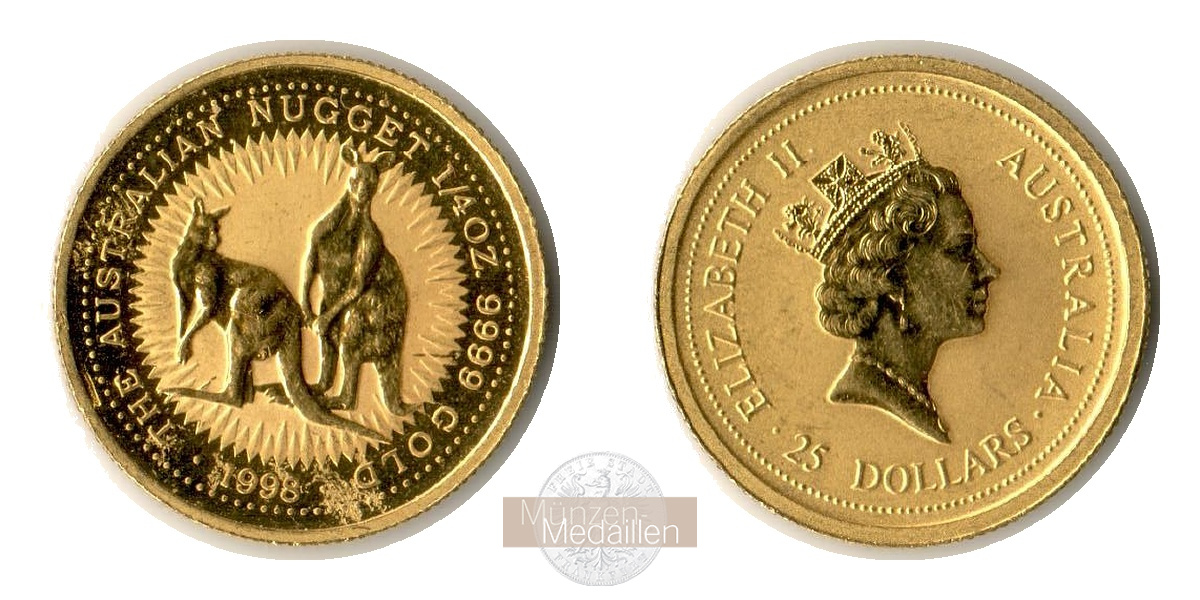 Australien  25 Dollar MM-Frankfurt Feingold: 7,78g Känguru 1998 
