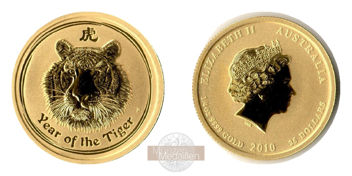 Australien 25 Dollar MM-Frankfurt Feingold: 7,77g 2010   Year of the Tiger  