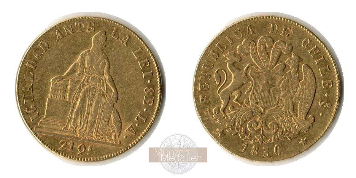 Chile, Republik 1817-1851. MM-Frankfurt  Feingold: 23,63g 8 Escudos 1850 So  