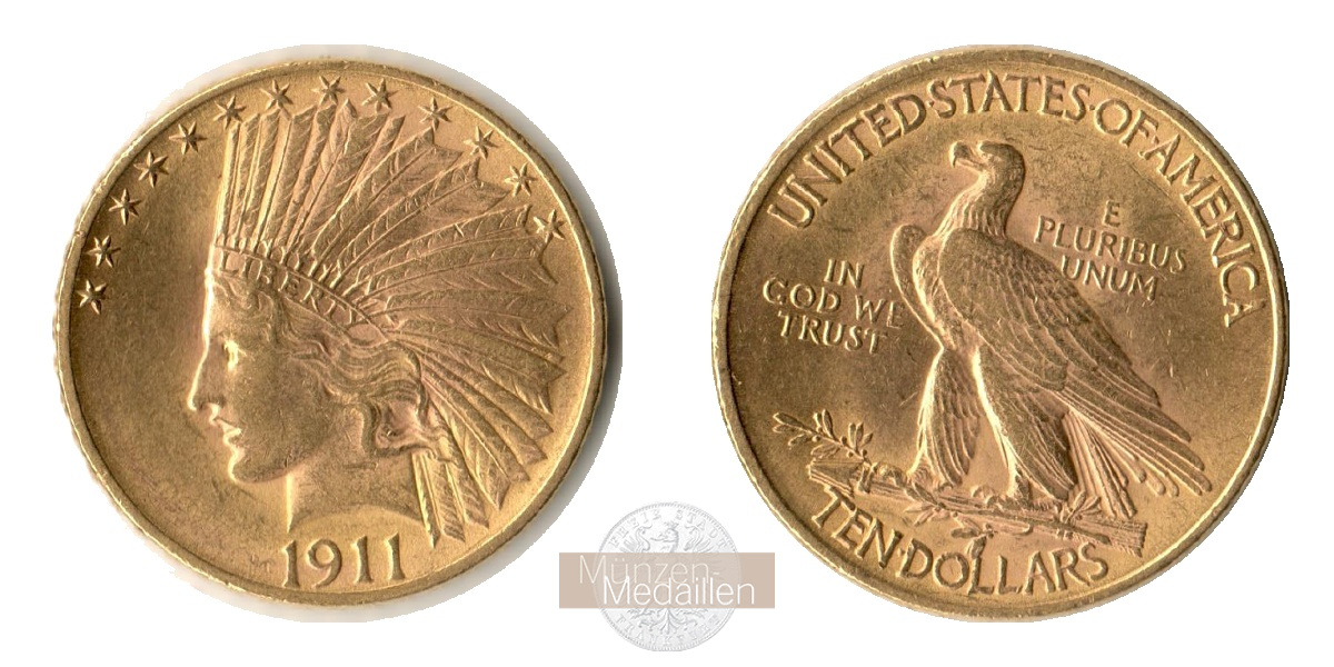  USA 10 Dollars (Indian Head) 1911  MM-Frankfurt KM#130 Feingold: 15,05g   