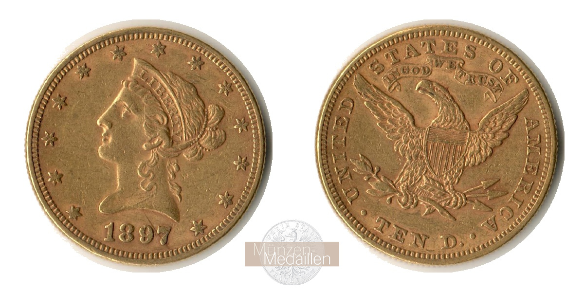  USA 10 Dollars (Coronet Head) 1897 (1866-1907) MM-Frankfurt KM#102 Feingold: 15,05g   