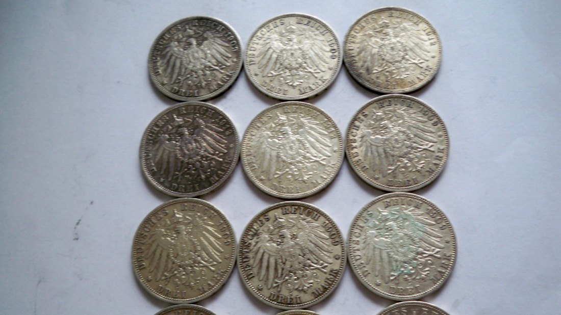  21 Silbermünzen Kaiserreich 5 RM Stücke top ++++   