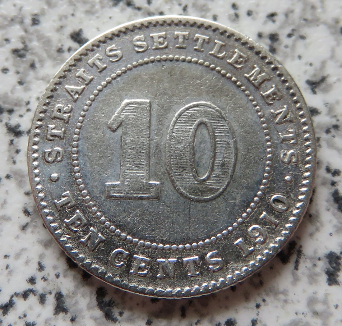  Straits Settlements 10 Cents 1910   