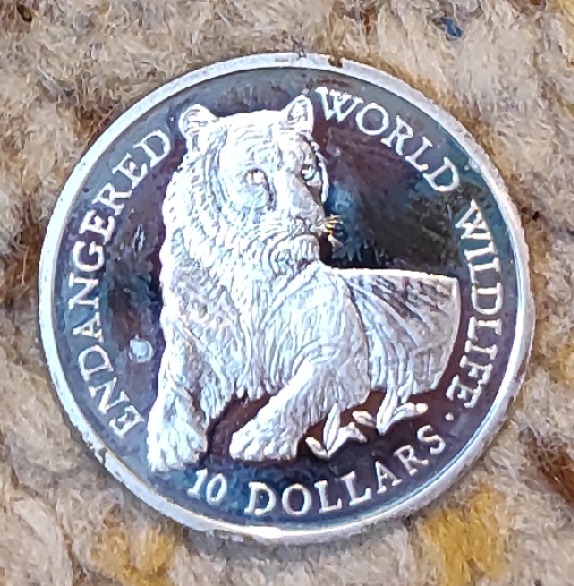  Cook Island 10 Dollars 1990, SILBER, Gefährdete Tierwelt - Tiger   