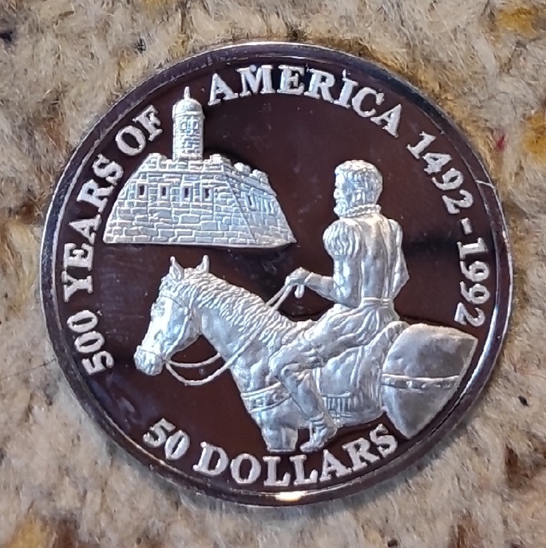  Cook Island 50 Dollars 1992, SILBER, 500. Jubiläum - Entdeckung von Amerika, Pedro Menendez de Avila   