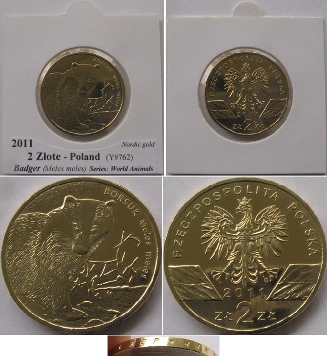  2011, Poland, 2 Złoty-Borsuk (Meles meles)   