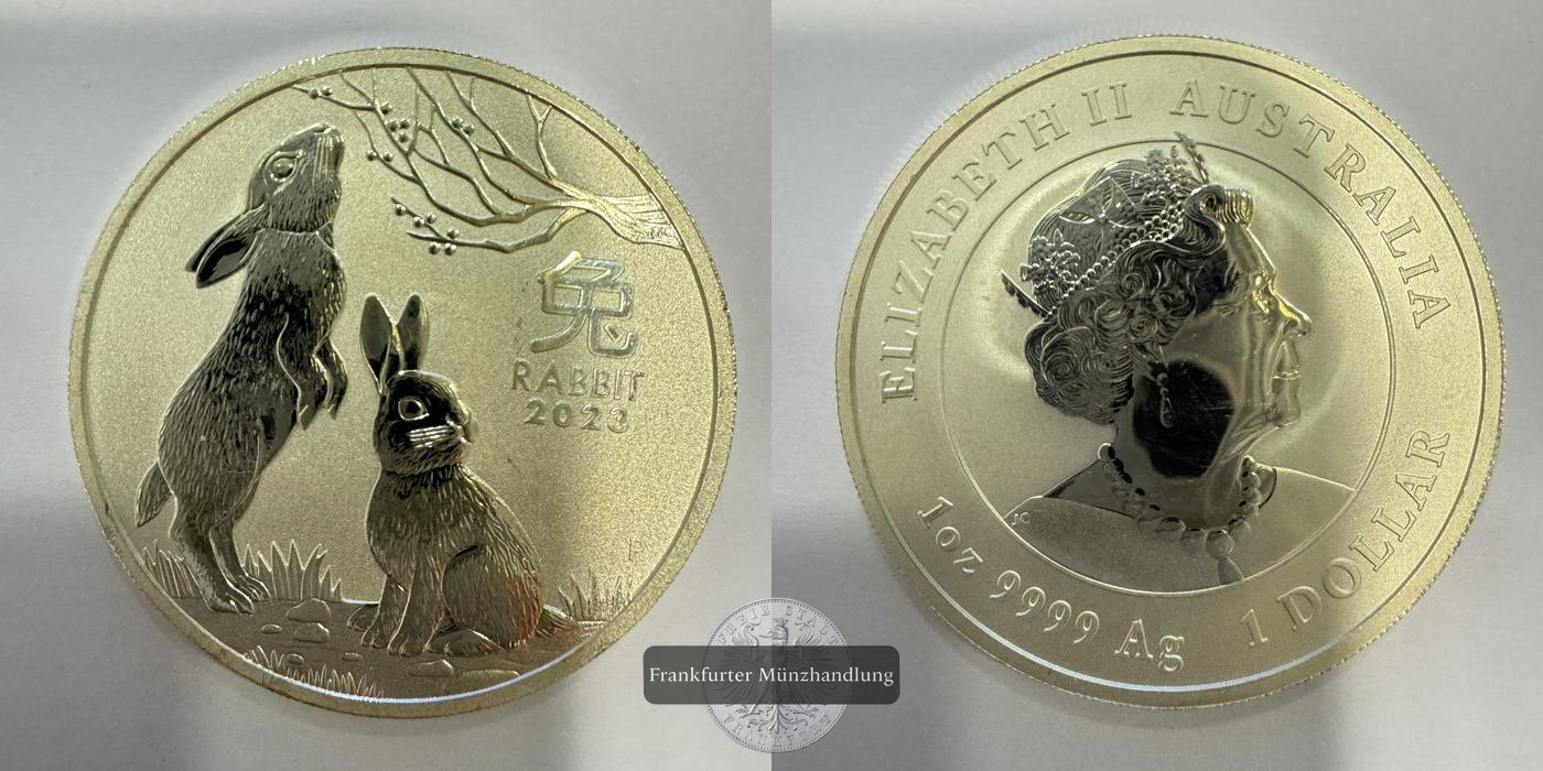  Australien 1 Dollar (Posthumous - Year of the Rabbit) 2023 FM-Frankfurt KM#4549a Feinsilber: 31,1g   