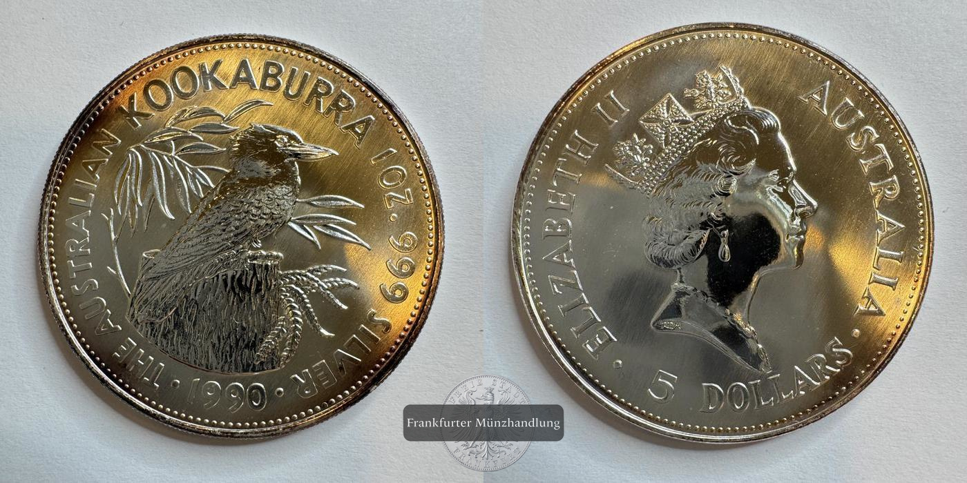  Australien 5 Dollars 1990 Kookaburra FM-Frankfurt KM#189 Feinsilber: 31,07g   