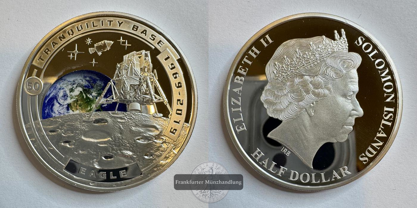  Salomonen 1/2 Dollar Elizabeth II (Tranquility Base) 2019 FM-Frankfurt Silber plattiertes Kupfer 28g   
