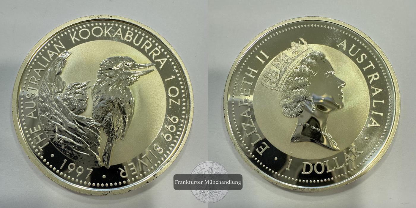  Australien 1 Dollar 1997 Kookaburra  FM-Frankfurt KM#318 Feinsilber: 31,1g   