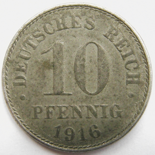  Kaiserreich, 10 Pfennig 1916 Eisen ohne Münzzeichen, Jäger 298   