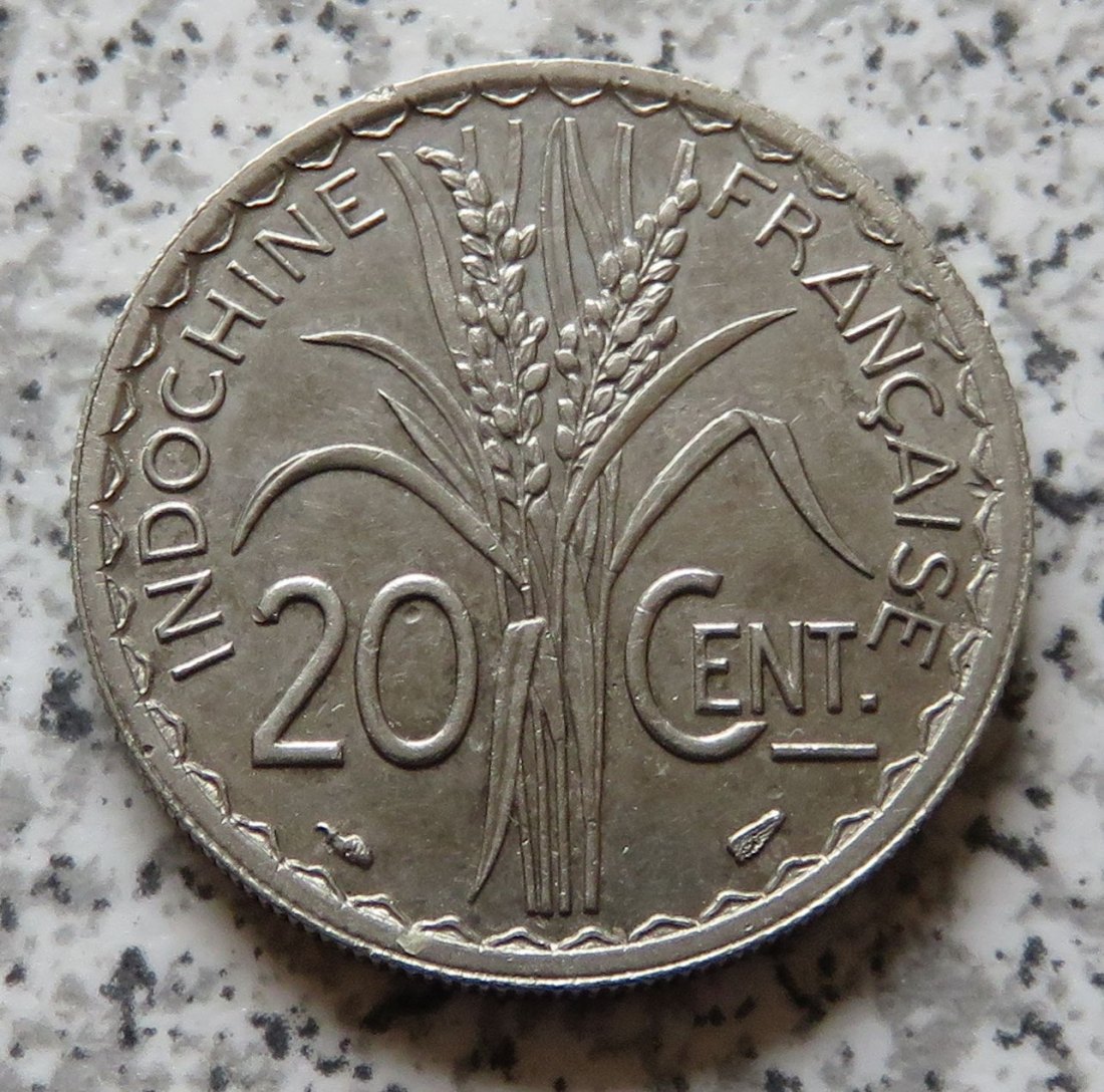  Französisch Indo-China 20 Cents 1939, magnetisch, Sicherheitsrand   