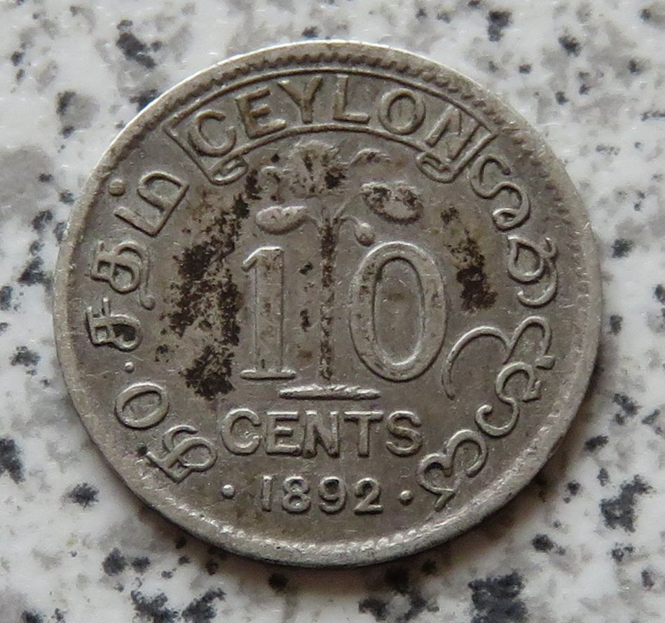  Ceylon 10 Cents 1892   