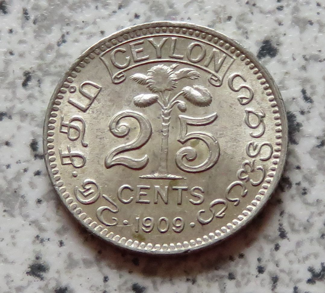  Ceylon 25 Cents 1909   