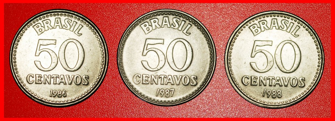 Ⰺ SOUTHERN CROSS:BRAZIL★50 CENTAVOS 1986, 1987, 1988 COMPLETE SET! DIES I,II★LOW START ★ NO RESERVE!