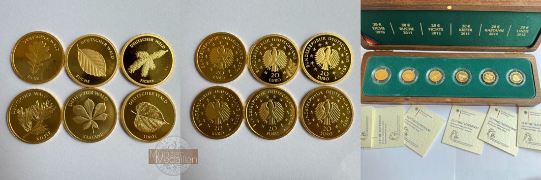  Deutschland Deutscher Wald Set 20-Euro Goldmünzen MM-Frankfurt Feingold: 23,32g   