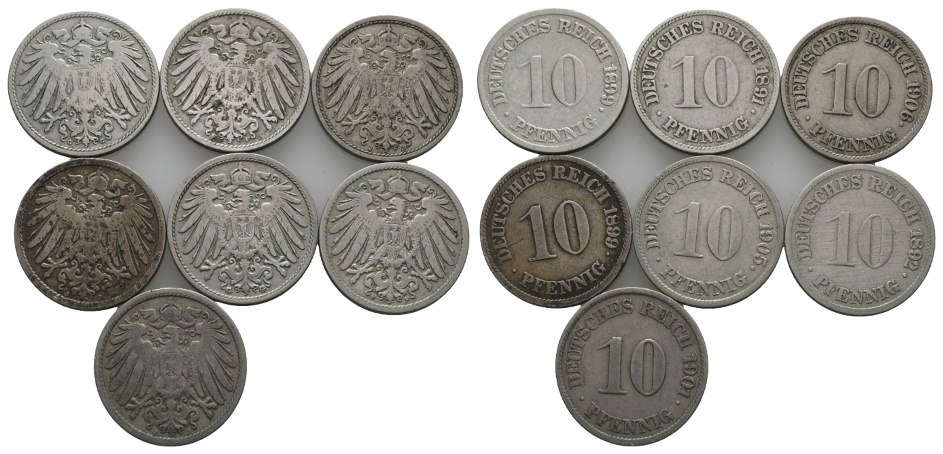  Deutsches Reich; Kaiserreich; Lot Kleinmünzen; 10 Pfennig ( 7 Stück)   