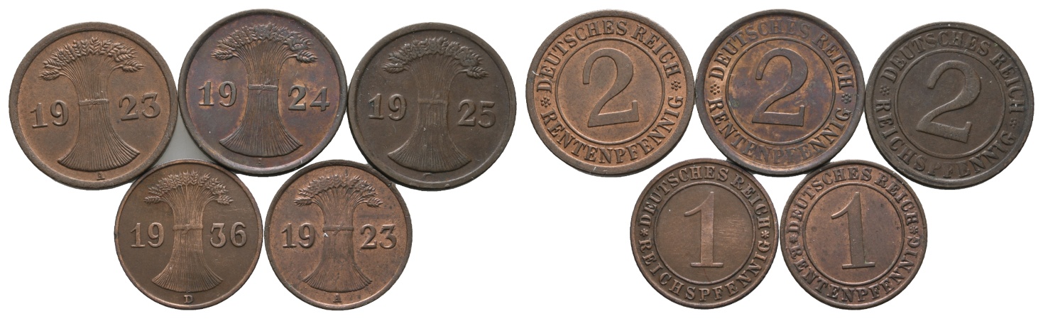  Deutsches Reich; Weimarer Republik; Lot Kleinmünzen ( 5 Stück)   