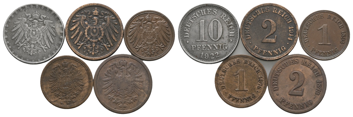  Deutsches Reich; Lot Kleinmünzen ( 5 Stück)   