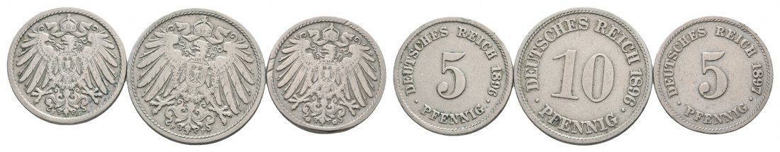  Deutsches Reich; Kaiserreich; Lot Kleinmünzen 1896 / 1897 ( 3 Stück)   