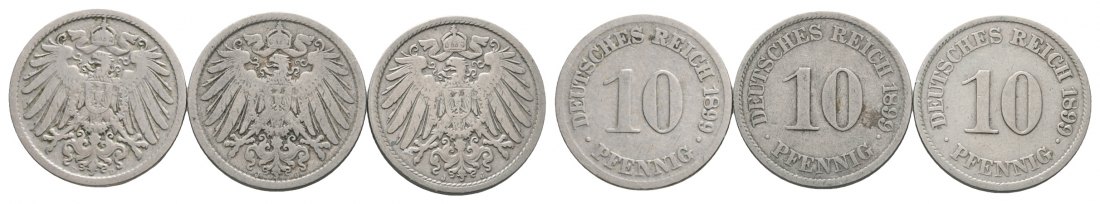  Deutsches Reich; Kaiserreich; Lot Kleinmünzen; 10 Pfennig 1899 ( 3 Stück)   
