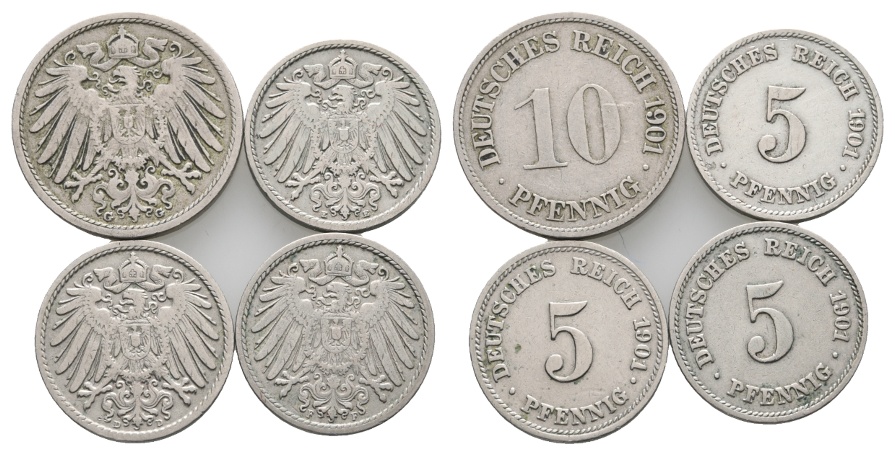  Deutsches Reich; Kaiserreich; Lot Kleinmünzen 1901 ( 4 Stück)   