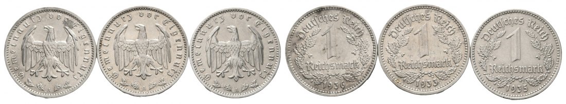  Deutsches Reich; Drittes Reich; Lot Kleinmünzen; 1 Reichsmark ( 3 Stück)   