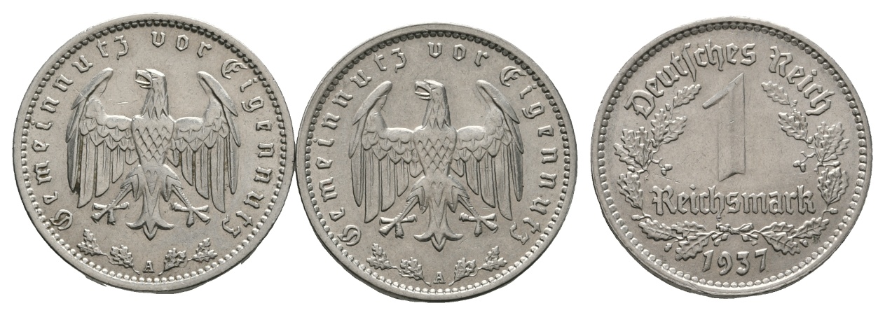  Deutsches Reich; Drittes Reich; Lot Kleinmünzen; 1 Reichsmark 1937 A  ( 2 Stück)   