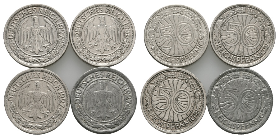  Deutsches Reich; Lot Kleinmünzen; 50 Pfennig 1927 / 1936 ( 4 Stück)   