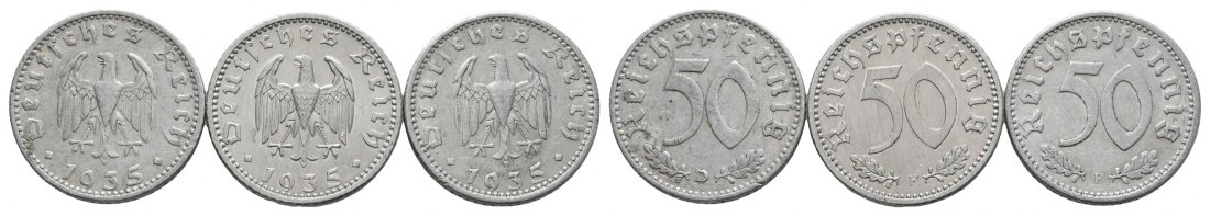  Deutsches Reich; Drittes Reich; Lot Kleinmünzen; 50 Pfennig 1935 D / F ( 3 Stück)   