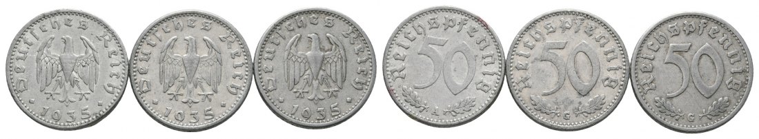  Deutsches Reich; Drittes Reich; Lot Kleinmünzen; 50 Pfennig 1935 A / G ( 3 Stück)   