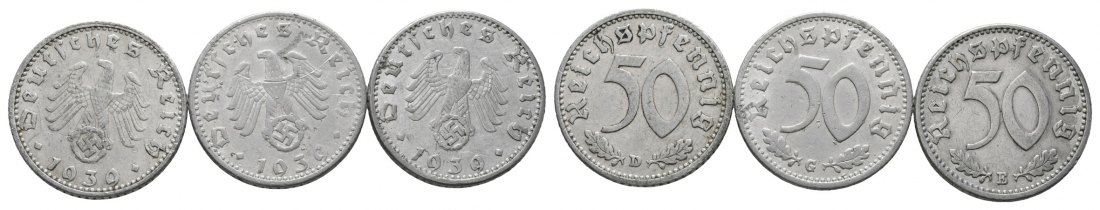  Deutsches Reich; Drittes Reich; Lot Kleinmünzen; 50 Pfennig 1939 D / E / G ( 3 Stück)   