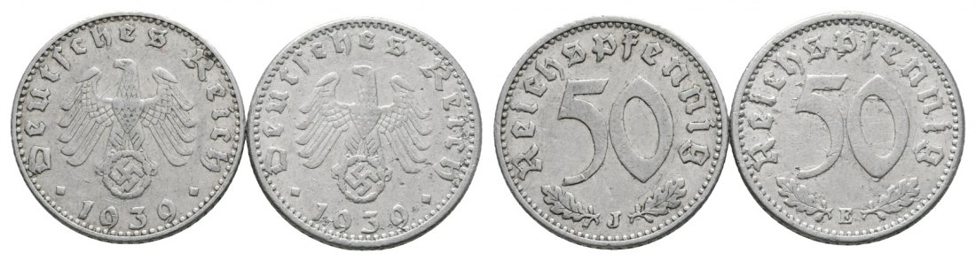  Deutsches Reich; Drittes Reich; Lot Kleinmünzen; 50 Pfennig 1939 J / E ( 2 Stück)   