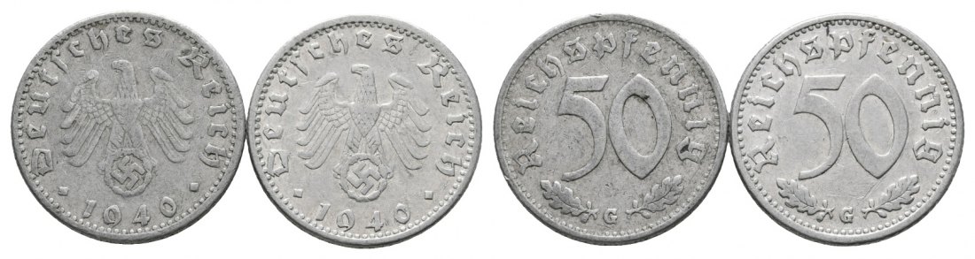  Deutsches Reich; Drittes Reich; Lot Kleinmünzen; 50 Pfennig 1940 G ( 2 Stück)   