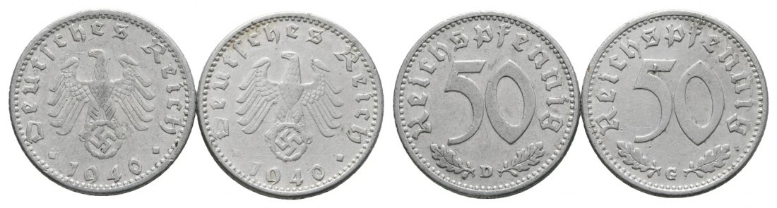  Deutsches Reich; Drittes Reich; Lot Kleinmünzen; 50 Pfennig 1940 D / G ( 2 Stück)   