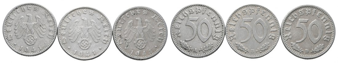  Deutsches Reich; Drittes Reich; Lot Kleinmünzen; 50 Pfennig 1941 A/B/D ( 3 Stück)   