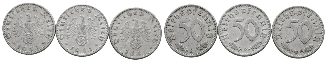  Deutsches Reich; Drittes Reich; Lot Kleinmünzen; 50 Pfennig 1941 E/F/G ( 3 Stück)   