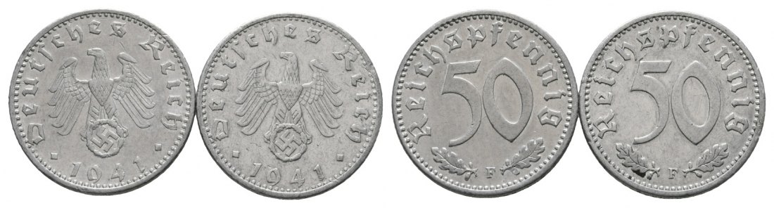  Deutsches Reich; Drittes Reich; Lot Kleinmünzen; 50 Pfennig 1941 F ( 2 Stück)   