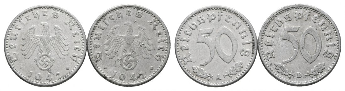 Deutsches Reich; Drittes Reich; Lot Kleinmünzen; 50 Pfennig 1942 A / D ( 2 Stück)   