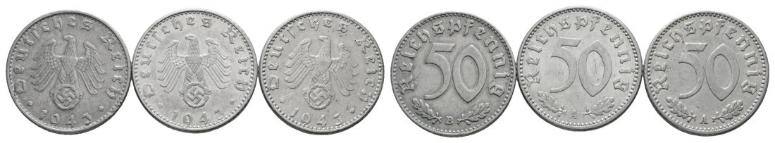  Deutsches Reich; Drittes Reich; Lot Kleinmünzen; 50 Pfennig 1943 A / B ( 3 Stück)   