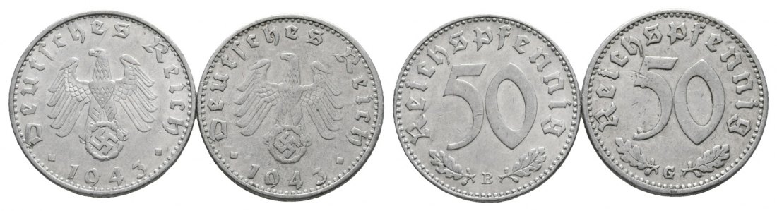  Deutsches Reich; Drittes Reich; Lot Kleinmünzen; 50 Pfennig 1943 B / G ( 2 Stück)   