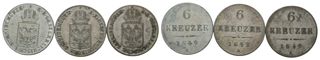  Haus Habsburg; Österreich; 3x  6 Kreuzer 1849   