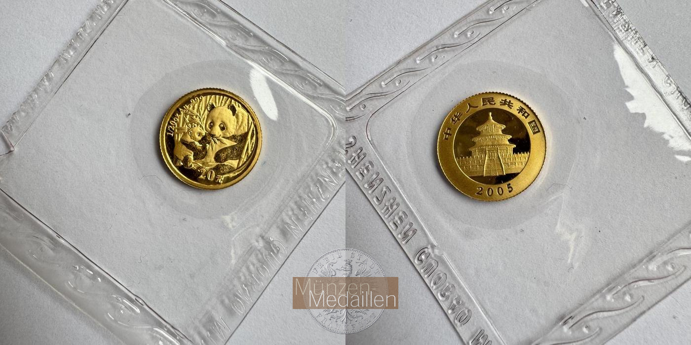 China, Volksrepublik. MM-Frankfurt Feingewicht 1,55g Gold 20 Yuan (Panda) 2005 