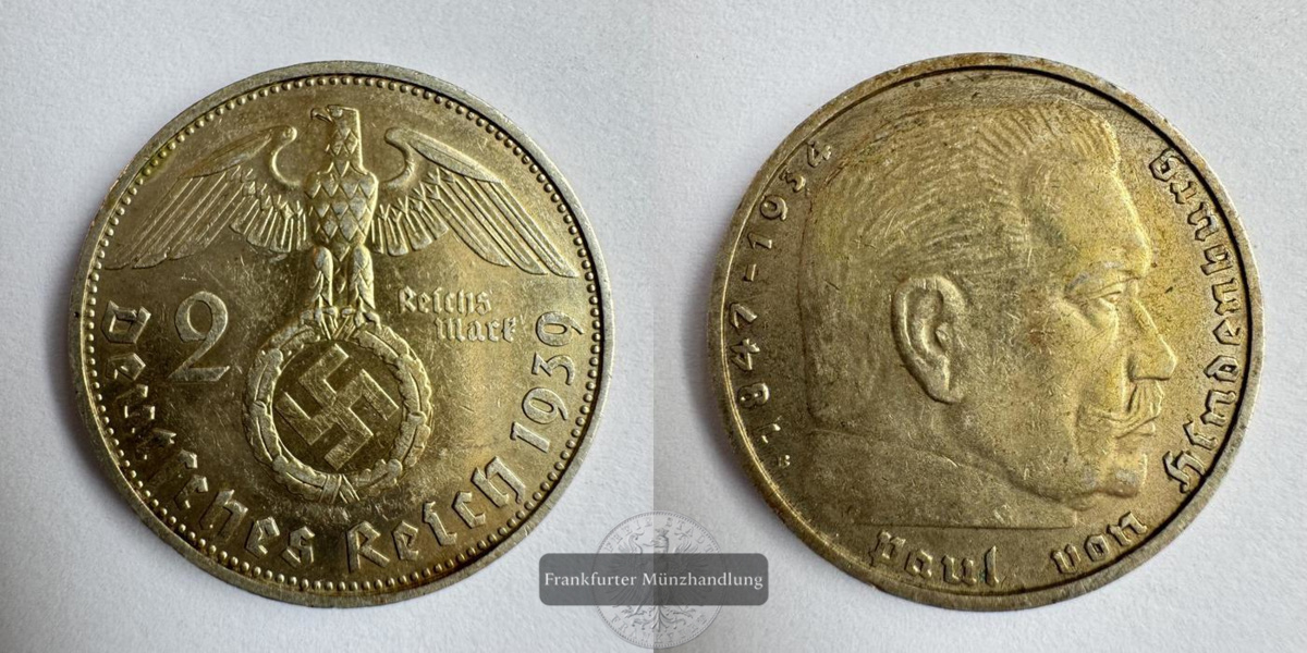  Deutschland Drittes Reich  2 Reichsmark  1939 B  FM-Frankfurt Feinsilber: 5g   