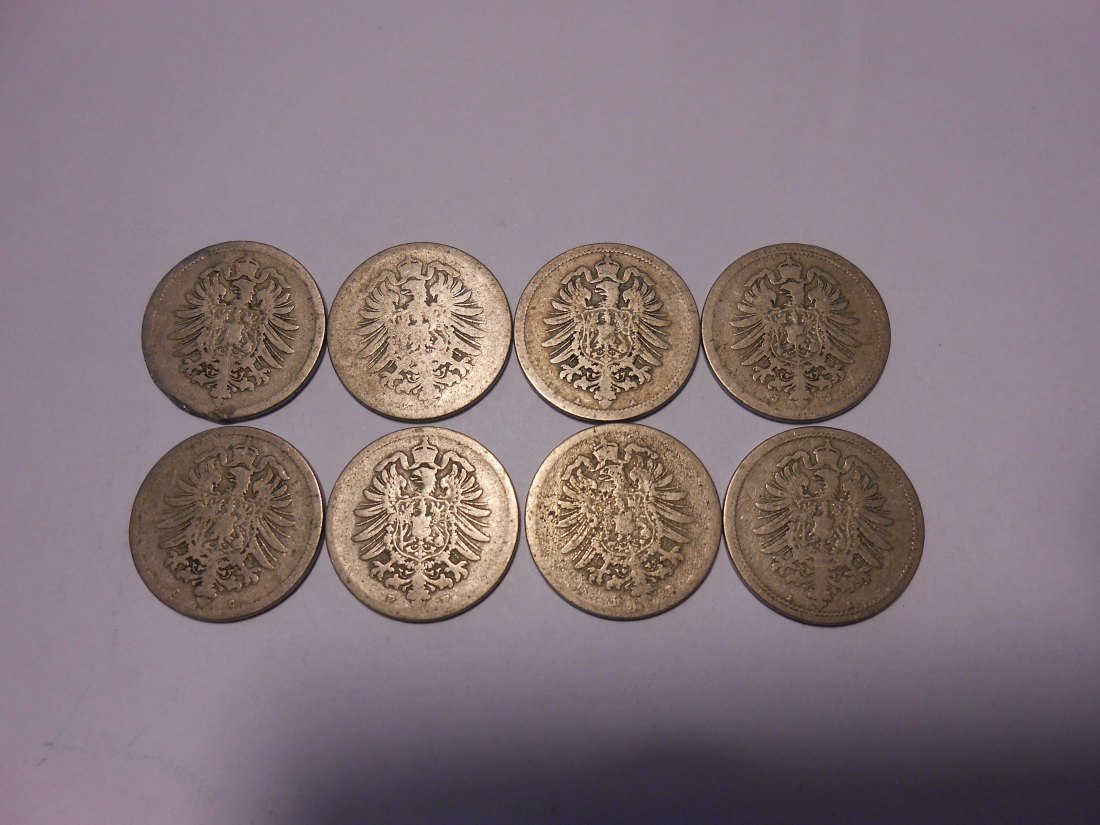  C56.°° Kaiserreich, 8er Lot 10 Pfennig 1875A 1875? 1876A 1876C 1876J 1889A 1889 D 1889J   