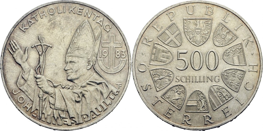  Österreich 500 Schilling 1983 Silber Katholikentag Papst Johannes Paul II ANK 15   