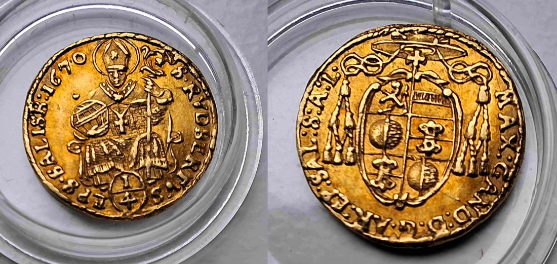 Austria Salzburg 1/4 Dukat 1670 Max Gandolf Graf Küenberg Goldmünze